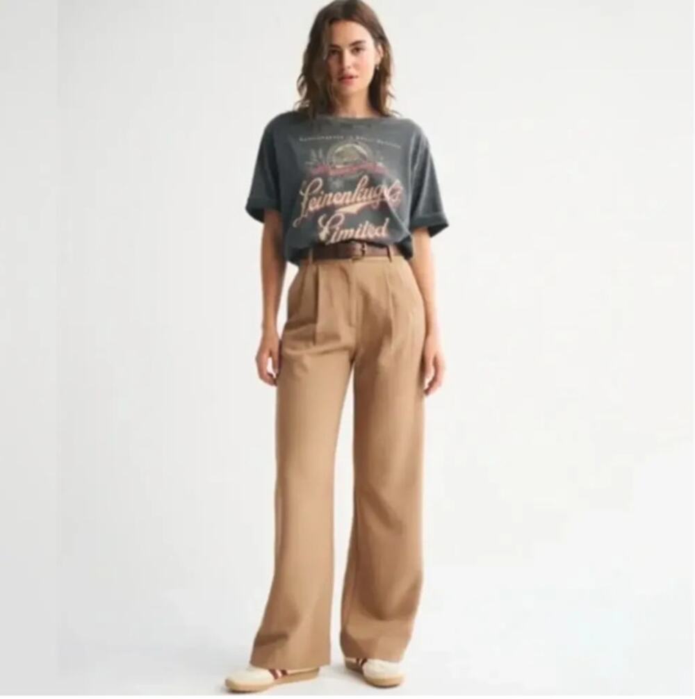 ABERCROMBIE & FITCH Sloane Tailored Pant Tan Wide Leg Sz 32/14S $90 {3U11}
